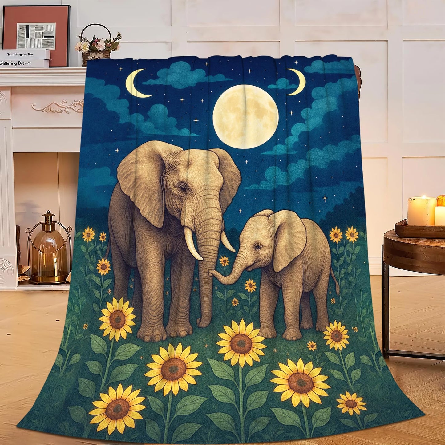 Elephant Blanket Cute Elephant Sunflower Throw Blanket Soft Warm Cozy Fleece Fuzzy Plush Stuff Animal Bedding Toddler Nursery Baby Blankets Gifts for Boys Girls Kids Adult Men Women 40"X50"