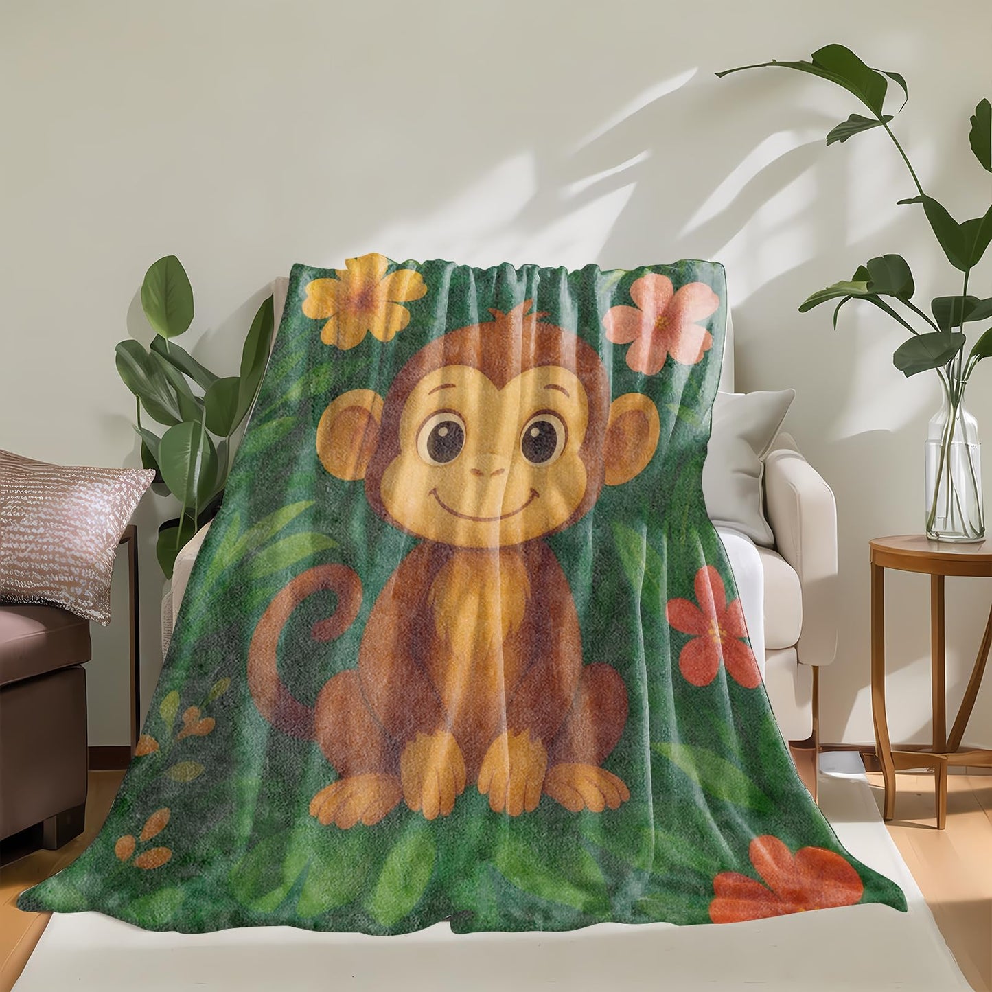 Playful Monkey Blanket Soft Lightweight Flannel Throw Blanket for Living Room Bedding Travel Home Decor Cozy 50x60 Inch Blankets Gifts for Adults Kids Women Men