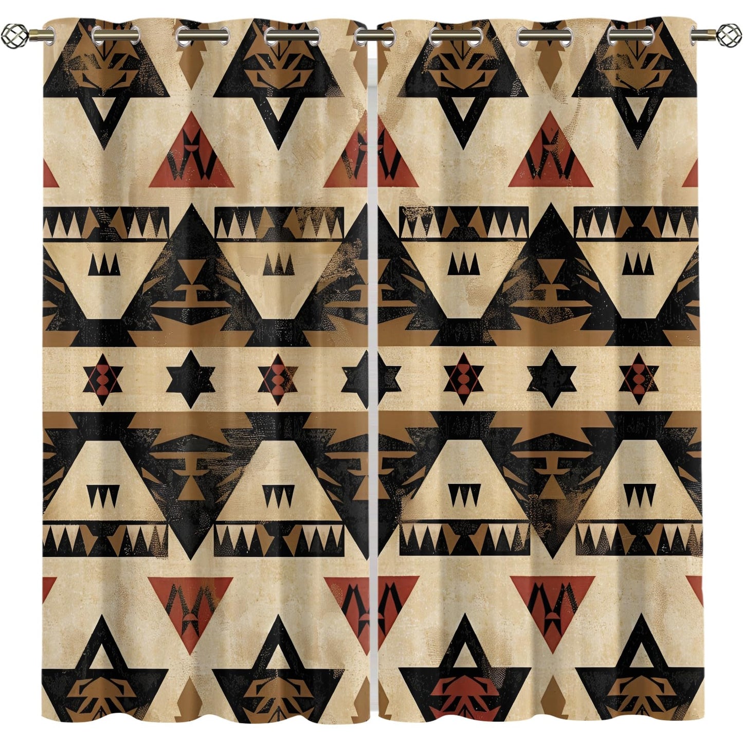 Southwestern Ethnic Blackout Curtains, Aztec Curtains for Living Room, Native American Navajo Black Out Bedroom Curtain Thermal Insulated Grommet Drapes 2 Panels, for Boys Room 31.5"W x 63"L x2