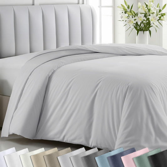 California Design Den Full/Queen Bed Duvet Cover Only - 400 Thread Count, 100% Cotton Sateen, Soft Duvet Cover Queen Size Cotton, Button Closures, Corner Ties, Durable Bedding - Silver