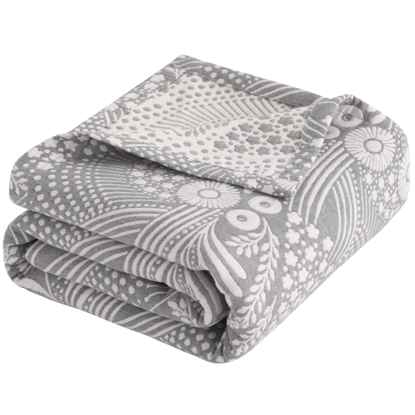 NTBAY 3 Layers Cotton Muslin 106x92 King Bed Blanket, Super Soft Breathable Thermal Yarn Dyed Quilt for Adults, Perfect Lightweight Blanket for Couch Sofa Bed All Seasons, Grey Star and Wheat