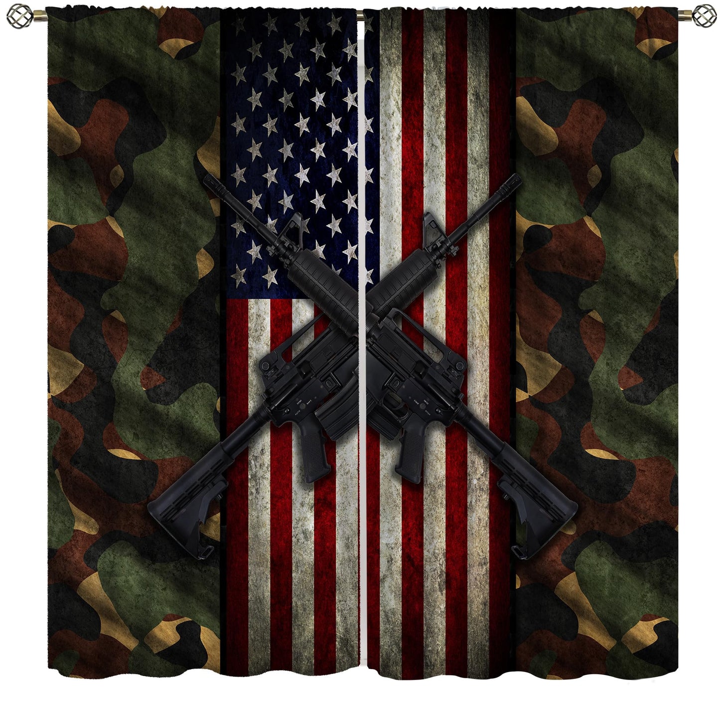 American Flag Blackout Curtains Retro camouflage flag for July 4th patriotic education and Independence Day Windows Treatments Rod Pocket Drapes For Kids Boys Teen Men Living Room Bedroom 42x45in