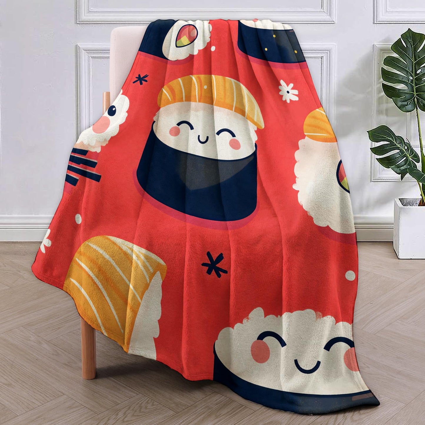 VANZEV Cute Sushi Blanket Gifts for Women, Sushi Flannel Blanket, Soft Warm Lightweight Throw Blankets for Bed Couch Home Travel Sushi Decor 50" x 60"