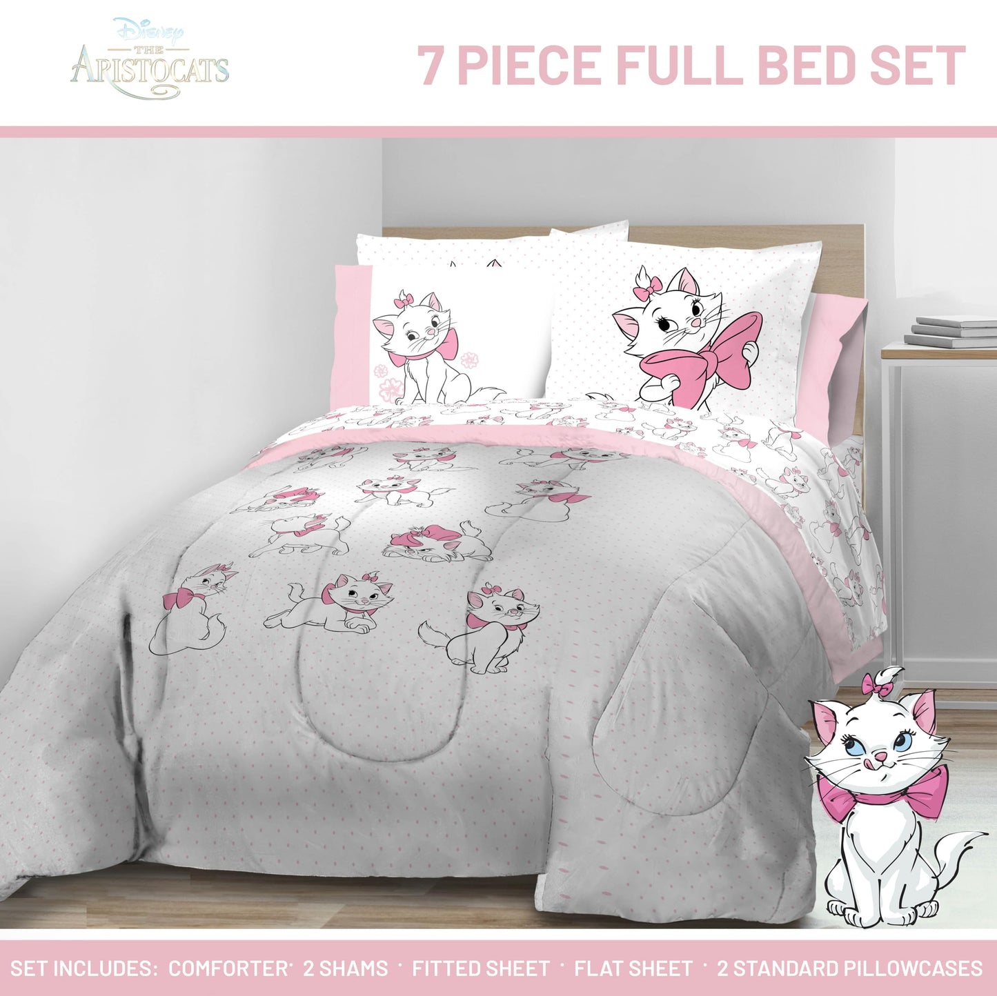 Jay Franco Kids Bed Set, White, Aristocats, 7 Piece Full