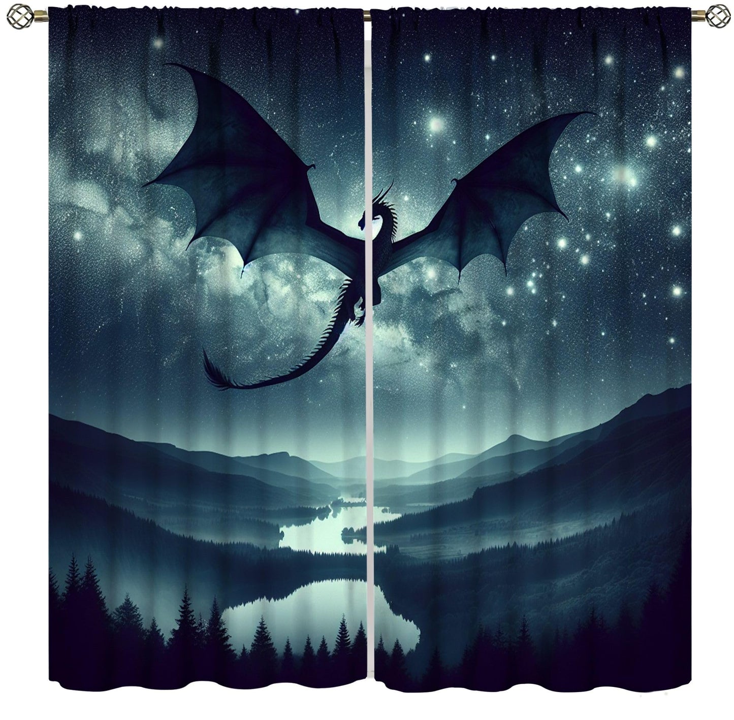 TFOSO Dragon Blackout Curtains, Fantasy Forest Night Dragon Home Decor Drapes for Boys Girls Teen Bedroom Living Room Kitchen Window Treatment 2 Panels Set Total Size 42" W X 63" L Inch