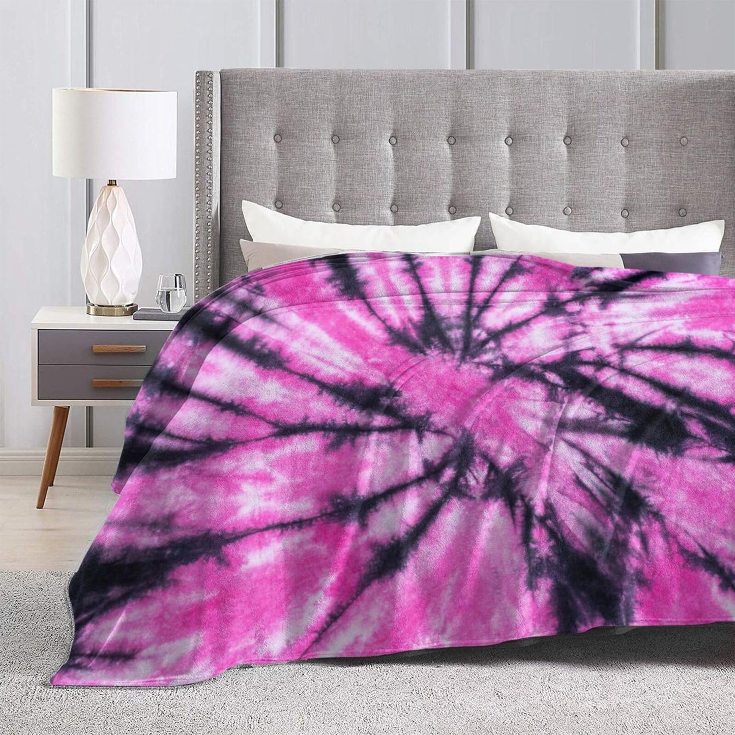 Gbuzozie Pink and Black Tie Dye Fleece Blanket Lightweight Ultra-Soft Throw Blanket for Sofa Couch Bed Camping Travel - Super Soft Cozy Microfiber Blanket 50"X40"