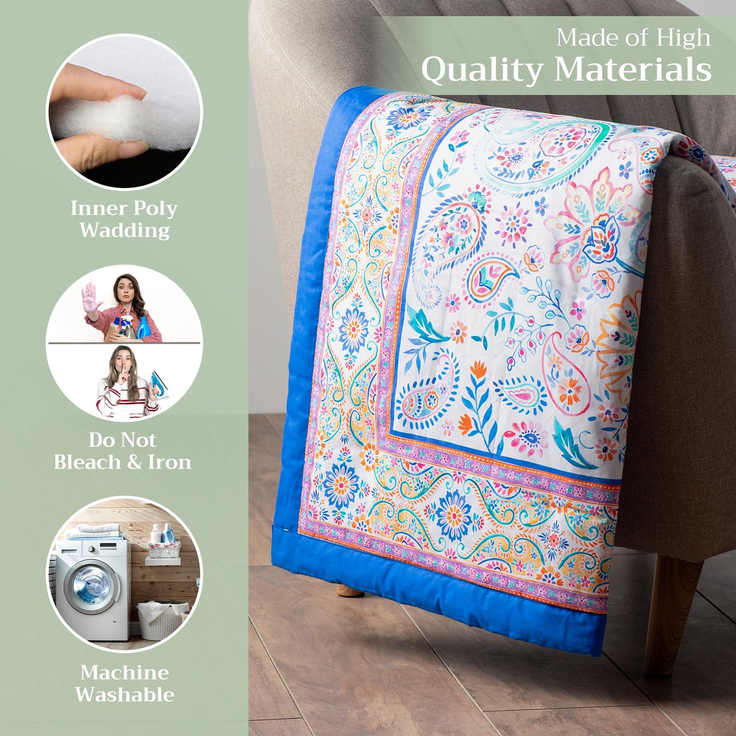 Maison d' Hermine Throw Blanket for Couch Lightweight Soft Warm Breathable Cotton Throw Blankets for Bed Girls Boys Women Men Gifts Travel Living Room Spring Summer (Indian Floral, 60" X 80")
