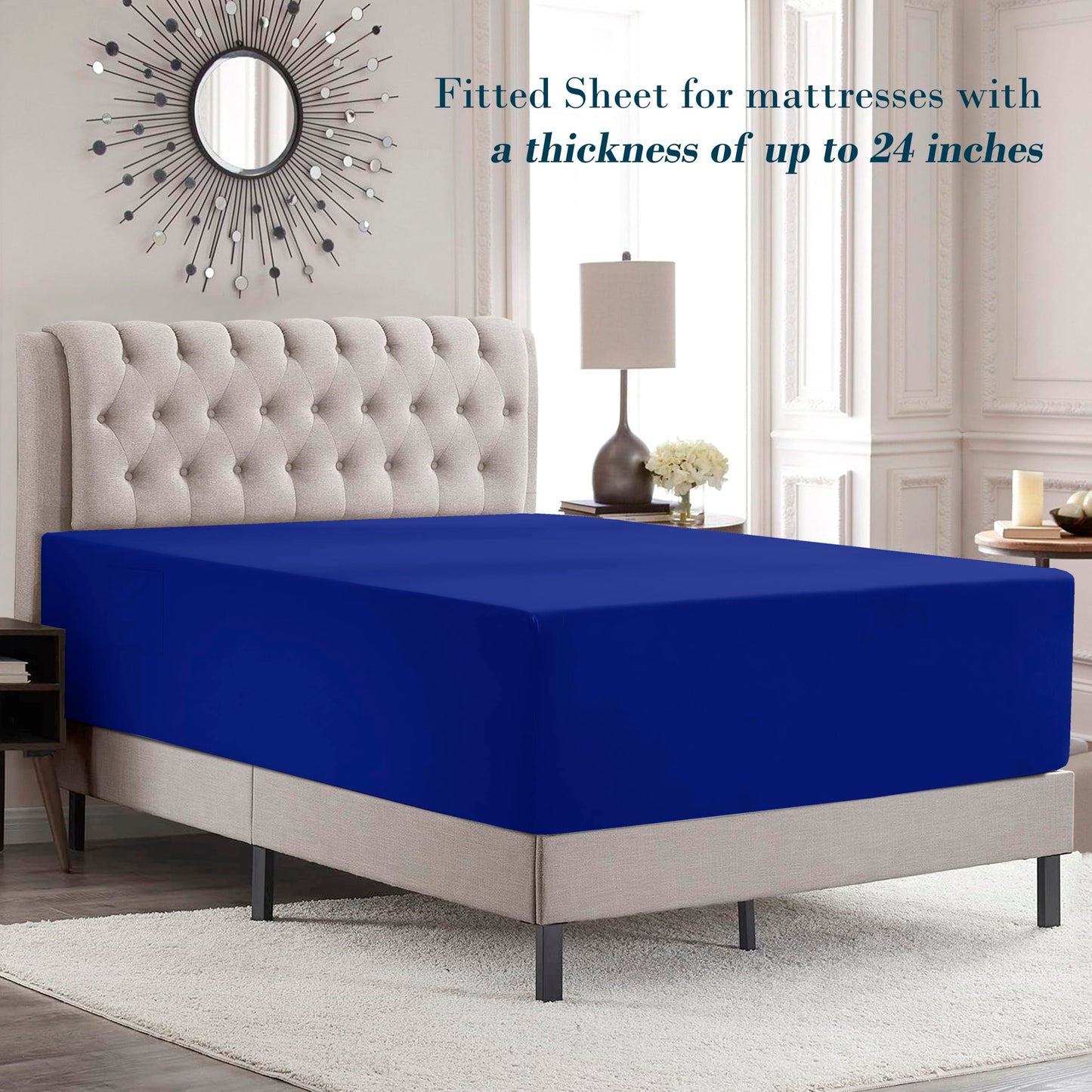 Mocassi Full Size 4-Piece Bed Sheet Set - 1800 Premium Hotel Quality Microfiber 18-24 Inches Extra Deep Pocket Fitted Sheet- Luxury Soft, Breathable, Wrinkle, and Fade Resistant, Imperial Blue