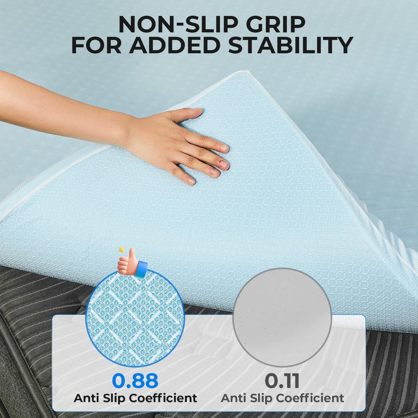 OhGeni Memory Foam Mattress Topper Pad, with Cover, Soft Bed Cover with Anti-Slip Base, Size Full, Style 3 Inch