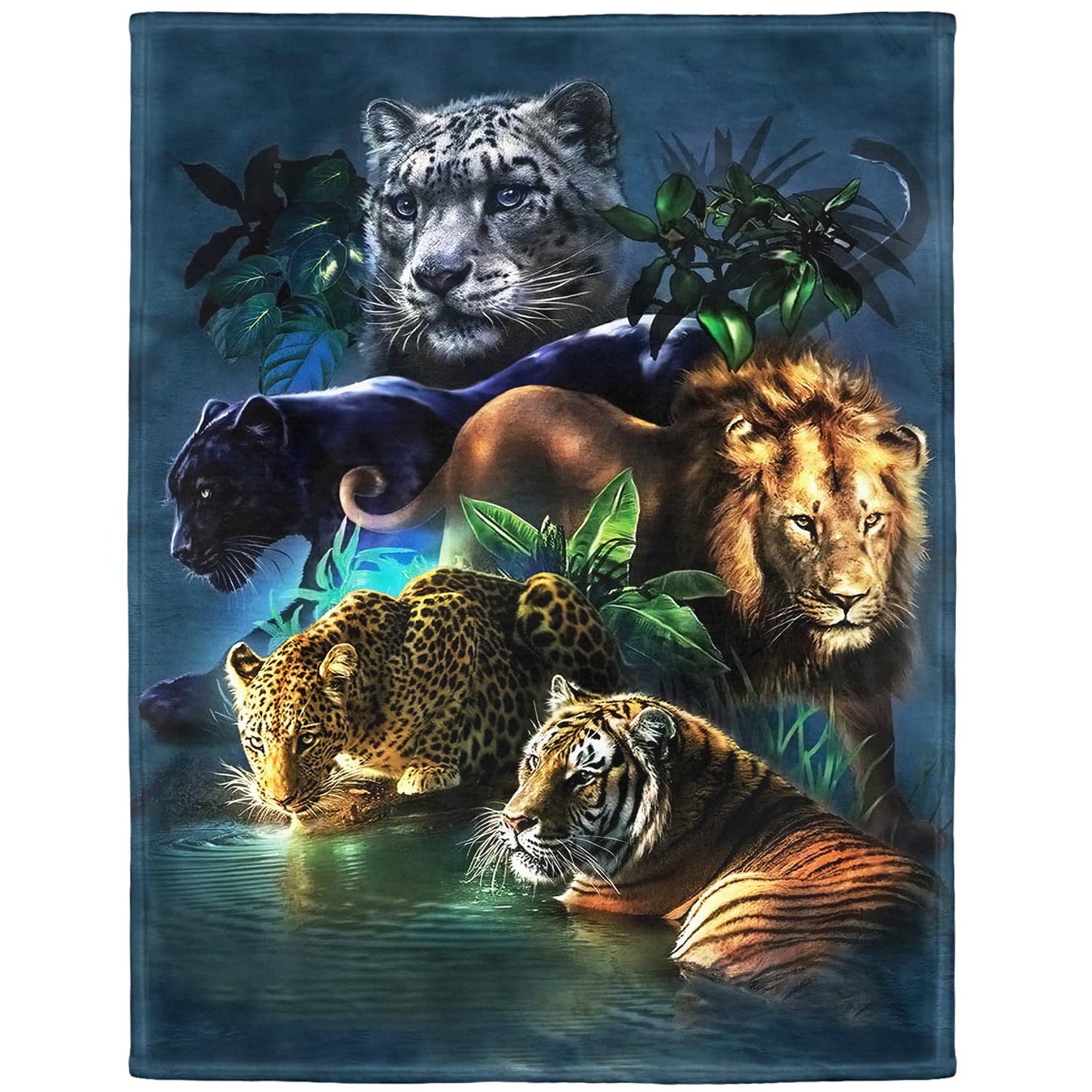 HommomH Wild Animals Blanket 50” x 80”, Big Cats Theme Tiger Leopard Lion Panther Print, Soft Cozy Fleece Throw Blankets for Couch Sofa Bed