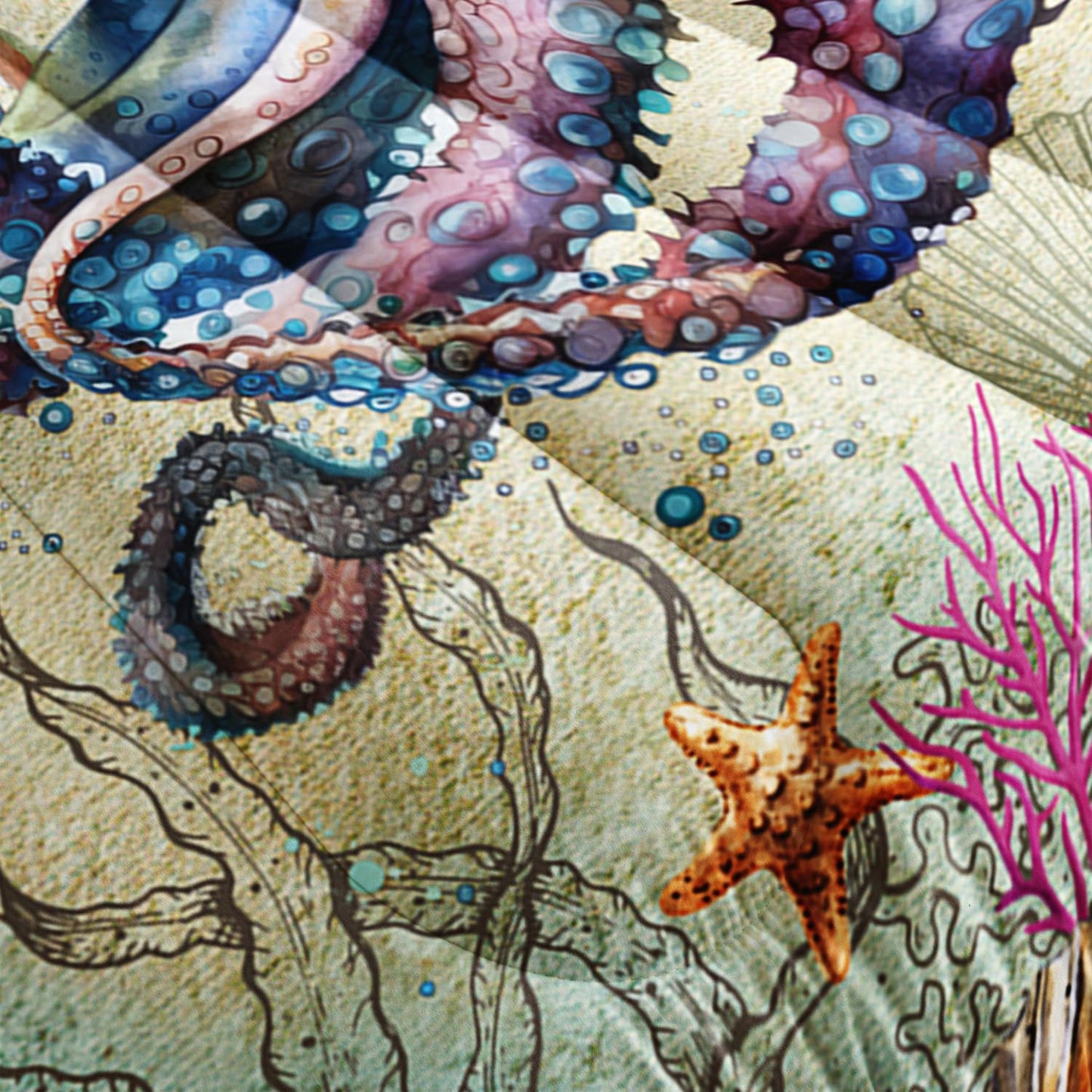 XYNHML Retro Octopus Comforter Set Twin Size 3Pcs Nautical Coastal Compass Bedding Set Starfish Jellyfish Seaweed Quilt Bed Set for Boys Girls with 1 Comforter and 2 Pillowcases