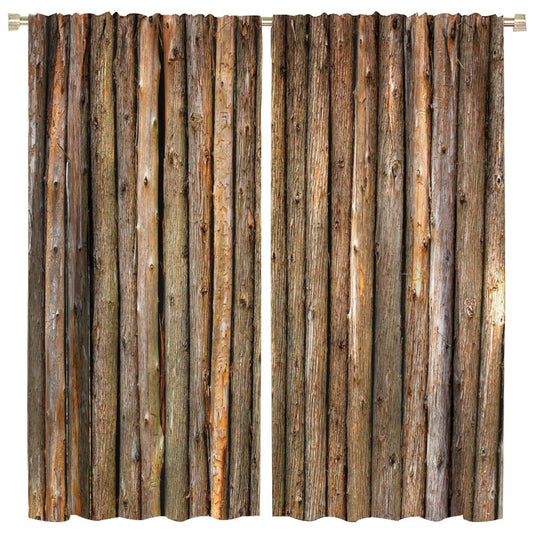 GoDazzling Rustic Wooden Barn Door Blackout Windows Curtains, Old Wood Texture A Row of Wooden Posts, for Living Room Bedroom 42x45in 2 Panels
