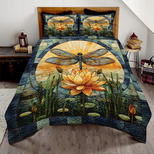 Jeminise Dragonfly Patchwork Pattern Quilt Set, Animal Style, Dragonfly Quilt Set Bedspread, Custom Patchwork Pattern Quilt Bedset, Cotton Bedding for Bedroom Girl Room