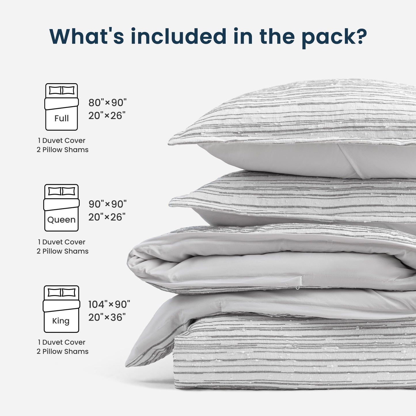 SLEEP ZONE Duvet Cover Set Queen, Luxury Jacquard Lines Soft and Breathable 3 Pcs Comfy Bedding Set Duvet Cover with Zipper Closure and 2 Pillow Shams, Gray