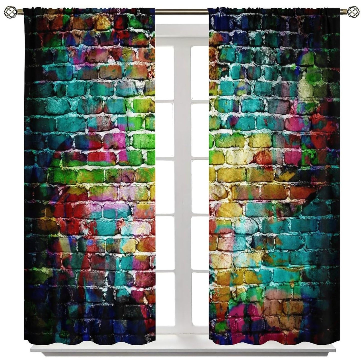 ICMOLYYENLO Vintage Red Brown Brick Wall Curtains, Vintage Stone Brick Rock Country Farmhouse Geometric Pattern Curtains for Living Room Bedroom Blackout Curtains 42x44 Inches