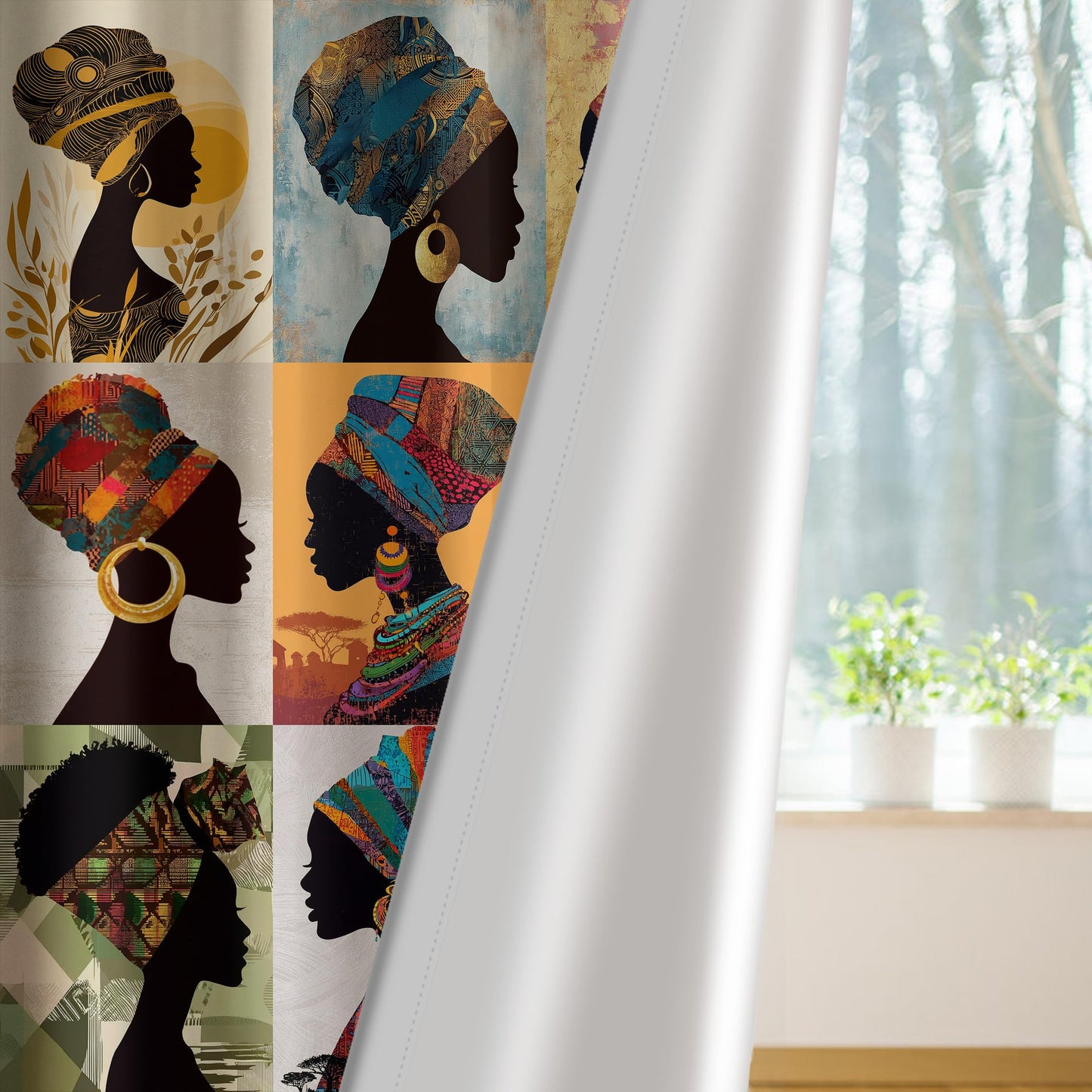 African Curtains Black Woman Patchwork Blackout Curtains 42x84 Inch