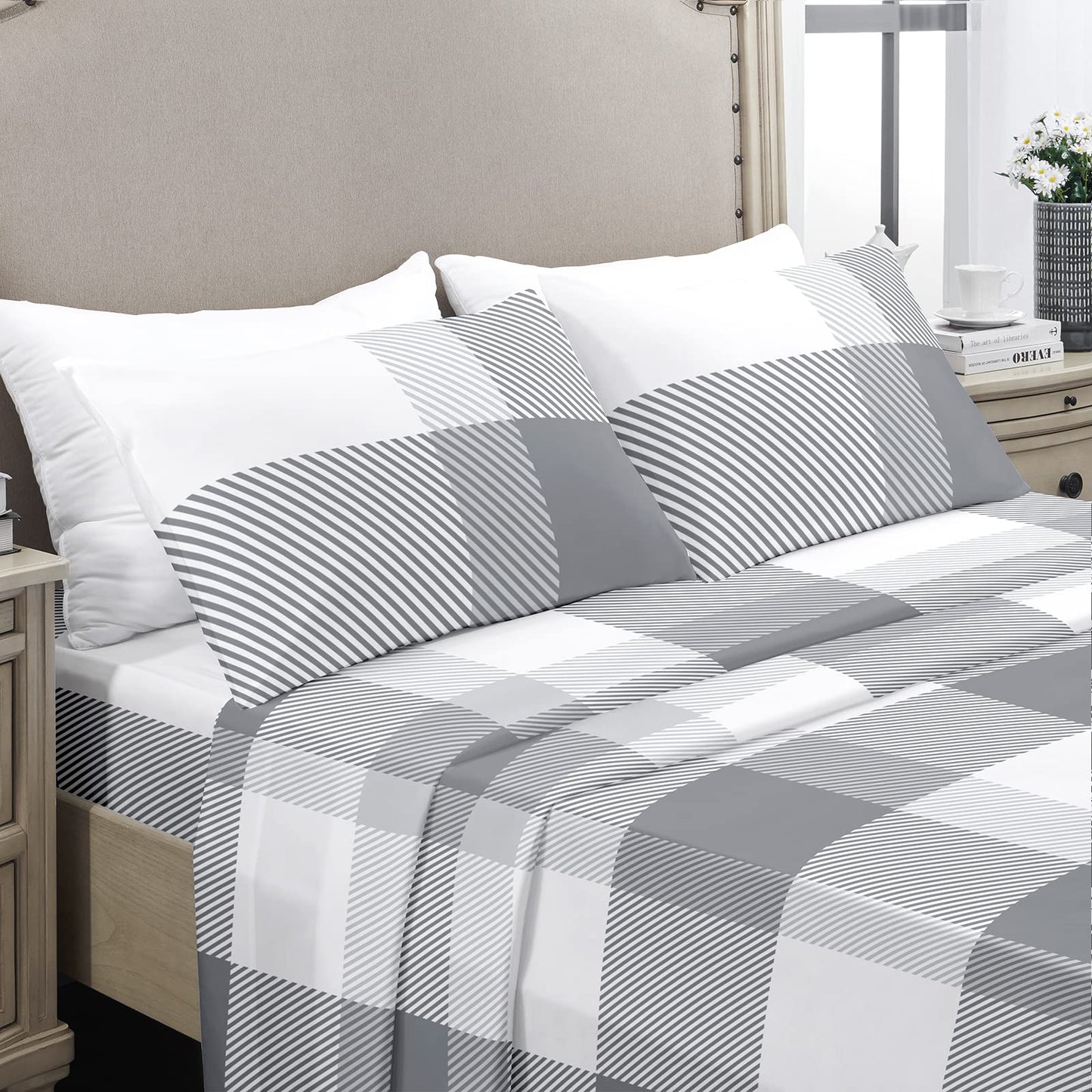 YIYEA King Size Sheets Set, Premium Double Brushed Microfiber Bed Sheet Set for All Season, Soft Breathable, 16" Deep Pocket, Shrinkage and Fade Resistant, 4PC, King