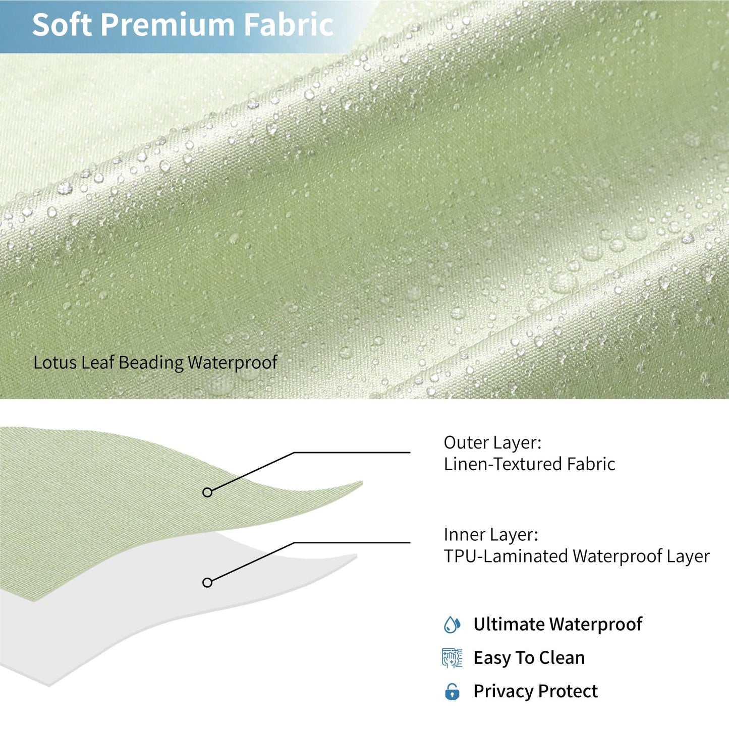 THAIGEE 2-in-1 Waterproof Long Fabric Shower Curtain,No Separate Liner Needed,Linen Textured,78 Inch Effortless Cleaning & Washable Bathroom Shower Curtain Set with 12 Plastic Hooks,72"x78",Green