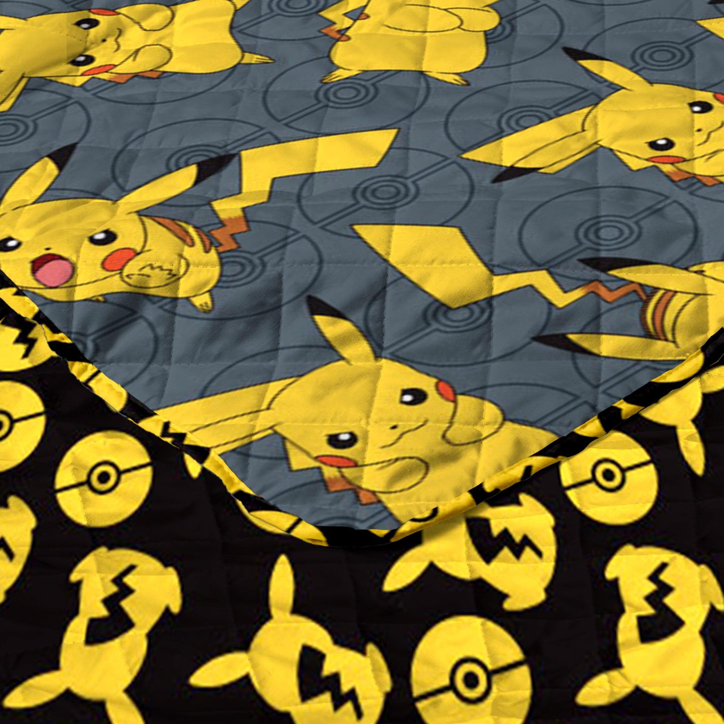 Northwest Pokemon Company Reversible Twin Quilted Blanket - Pikachu & Pokeball Pattern for Anime Fans, Cozy Blanket for Bed, Game Room or Couch, 60x90 inches