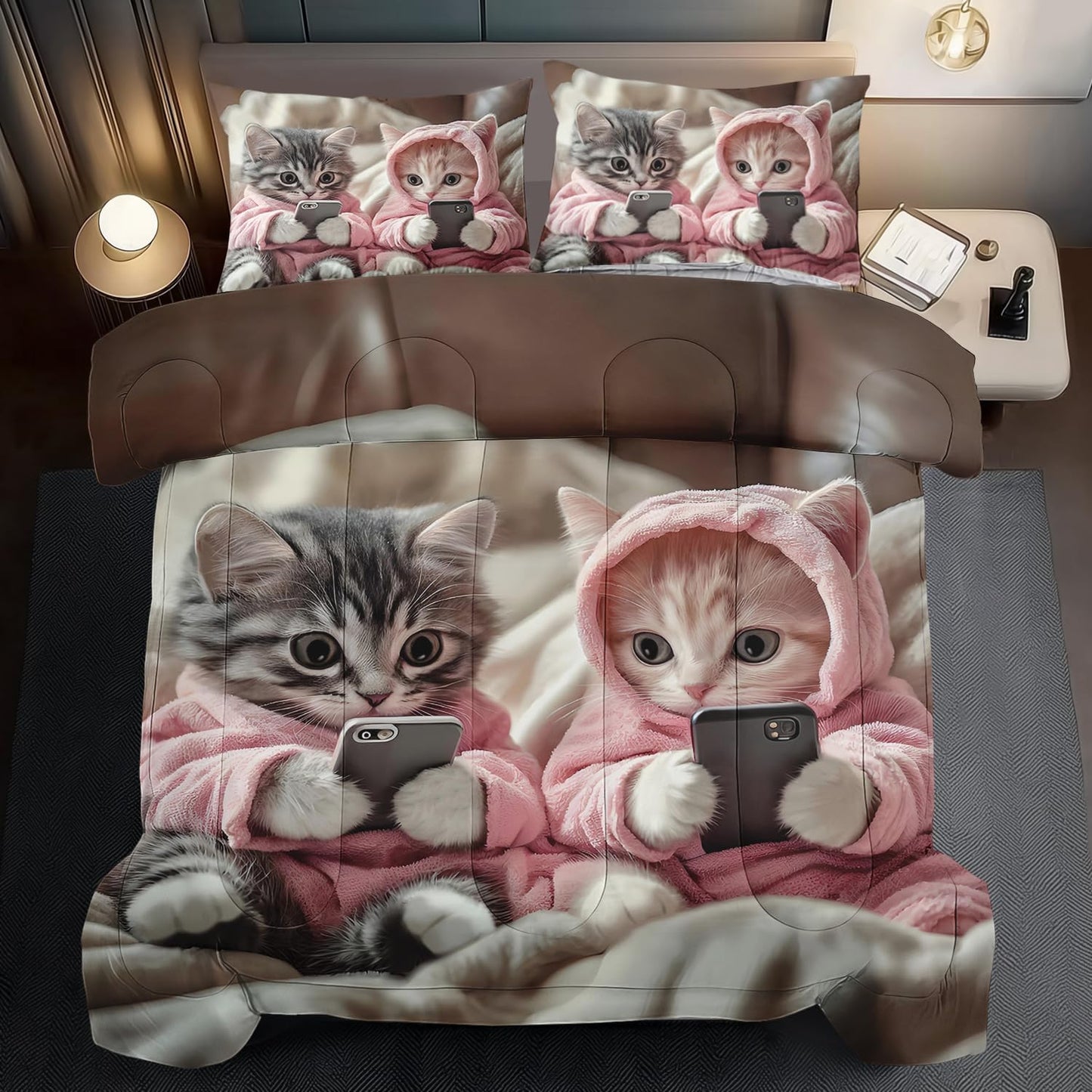 llyxsesty Cute Cat Comforter Set Queen for Kids Kawaii Cat Bedding Set Girls Kawaii Animal Comforter Queen Quilt Cute Pet Bedroom Decor Animal Bedding Home Decor