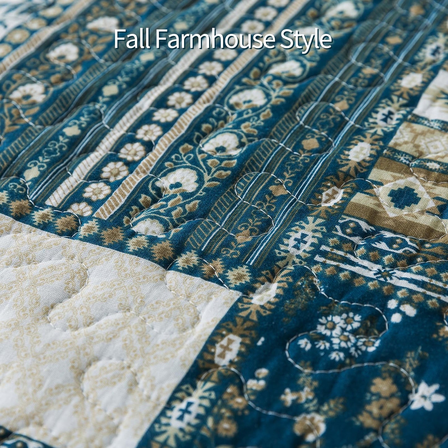 BEDIFANY Cotton Queen Size Quilt Sets, Lightweight Bedspread Queen Size Coverlet Boho Queen Quilt, Soft Farmhouse Queen Quilt Bedding Sets for Bed Decorations for All Seasons (3 Pieces, Blue)