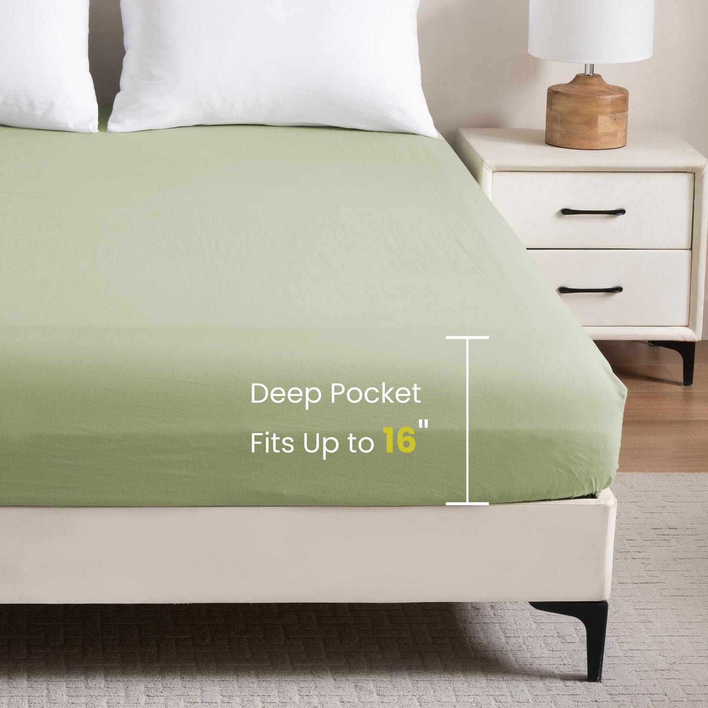 2 Pack Deep Pocket Fitted Sheet Queen Size - Pack of 2 Bed Sheets - Soft Washed Microfiber - Fits up to 16 inch Mattress - Breathable, Wrinkle Free, Fade Resistant,Easy Care (Sage Green,Queen)