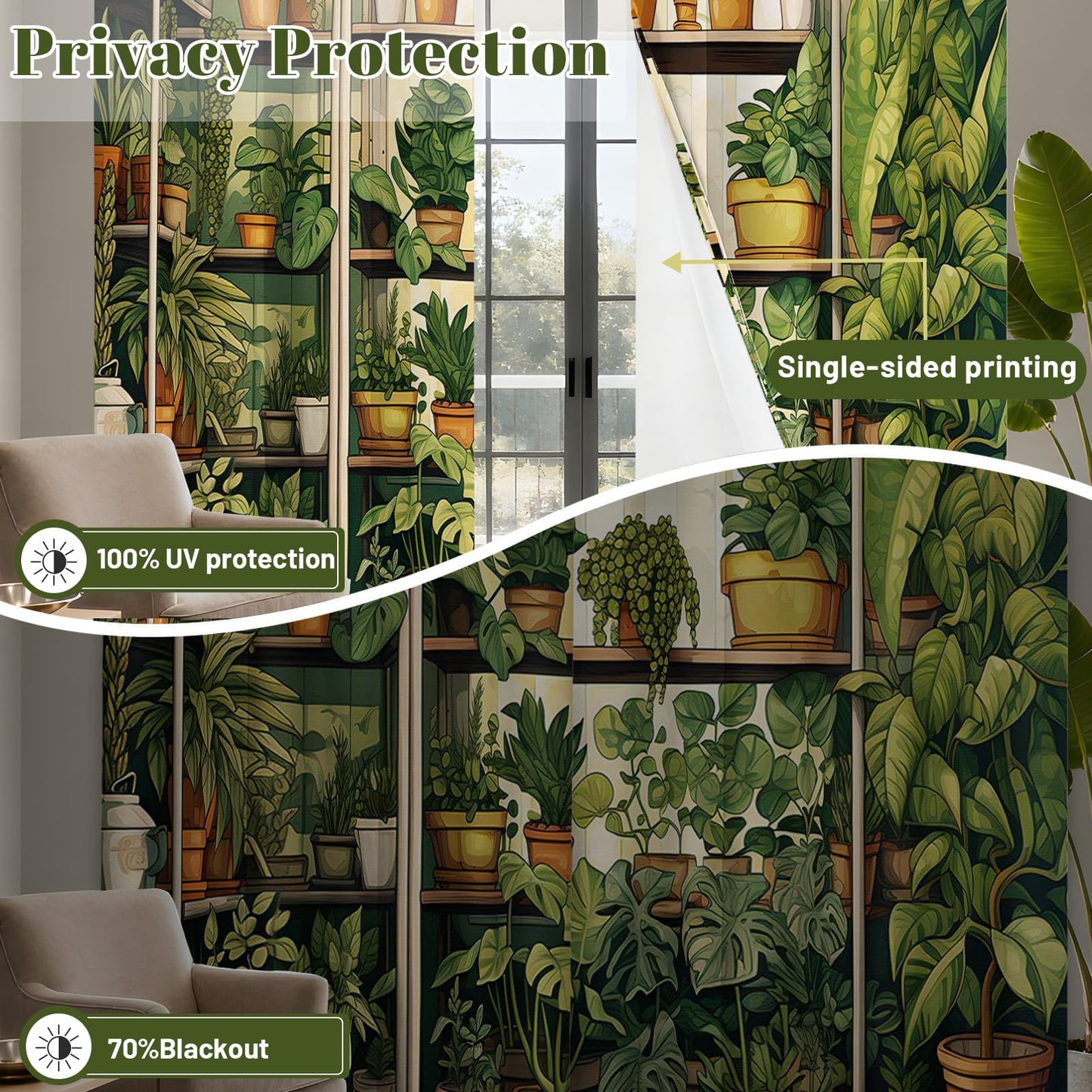 soeeao Green Botanical Blackout Curtains Patterned Vintage Plant Window Drapes for Bedroom Living Room, 84 inch Length 2 Panels Set, 52x84 inch
