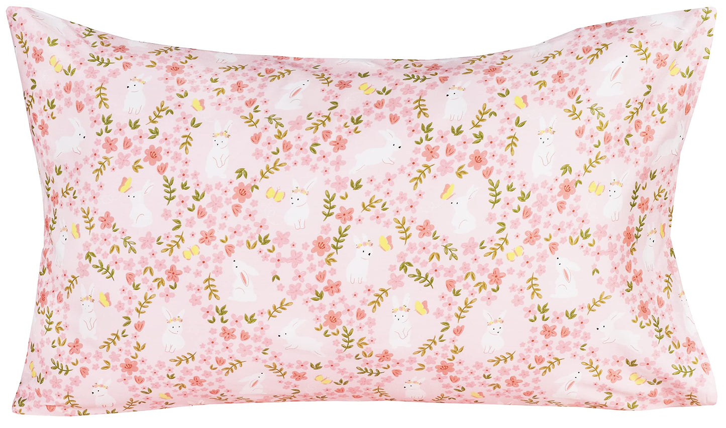 Scientific Sleep Pink Flower Rabbit Bunny 100% Cotton 3 Pcs Twin Bed Sheet Set Kids Toddler Teen, Flat Sheet & Fitted Sheet & Pillowcase Kids Bedding Set (Rabbit Flower, Twin)
