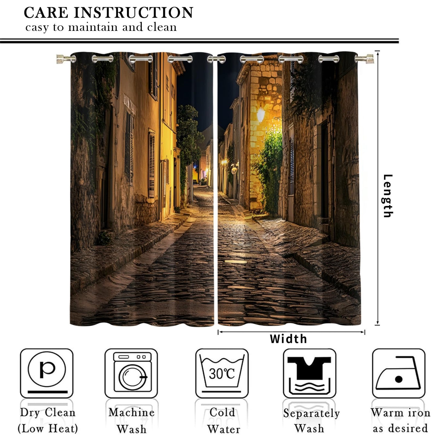 XAFIAUR European Town Curtains,Ancient Streets Blackout Curtains City Night View Grommet Drapes 2 Panels for Bedroom Living Room 31.5" W x 45" L x2