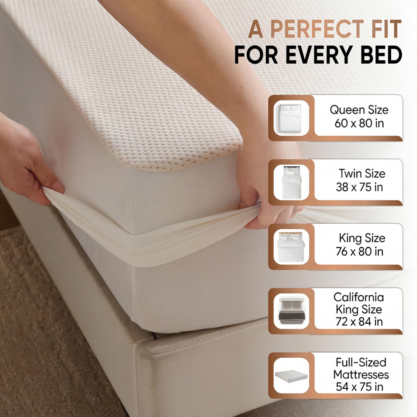 Deluxe Cooling Mattress Protector Full - Waterproof - Crisp, Breathable Organic Cotton Surface with a Percale-Inspired Feel - 280GSM Air-Knit Mattress Pad - Noiseless Deep Pocket