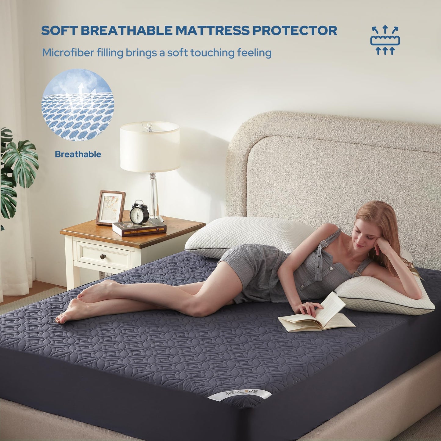 BEDLORE 2 Pack Waterproof Mattress Protector, Full Size Mattress Pad with Deep Pocket 6"-15" Depth, Soft Breathable Bed Mattress Cover for Bedroom, College Dorm (Navy Blue)