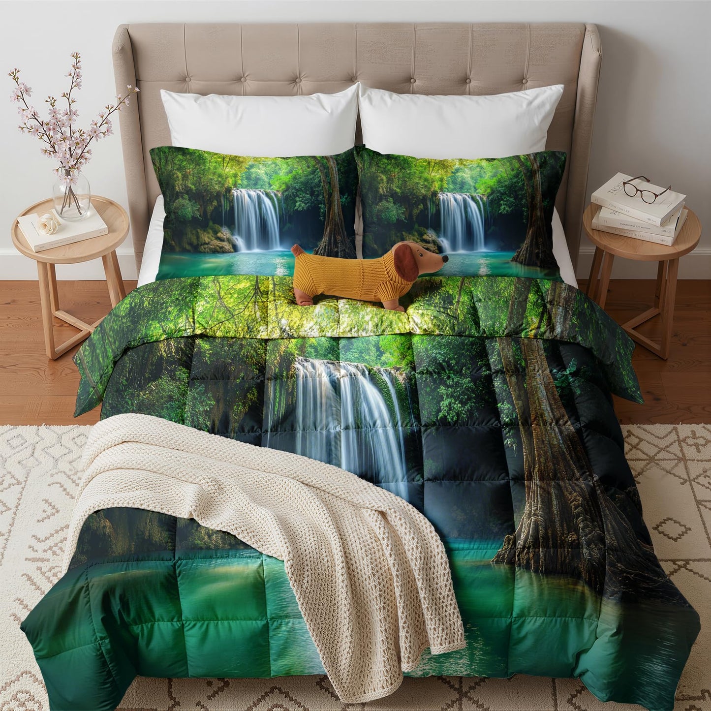 Landscape Comforter Queen Size - 3 Pcs Bed Set, All Season Duvet Insert & 2 Pillowcases, Waterfall Bedding Set, Soft Lightweight Down Alternative Comforter, Fantasy Natural Bedroom Decor