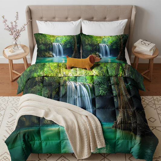 Landscape Comforter Queen Size - 3 Pcs Bed Set, All Season Duvet Insert & 2 Pillowcases, Waterfall Bedding Set, Soft Lightweight Down Alternative Comforter, Fantasy Natural Bedroom Decor