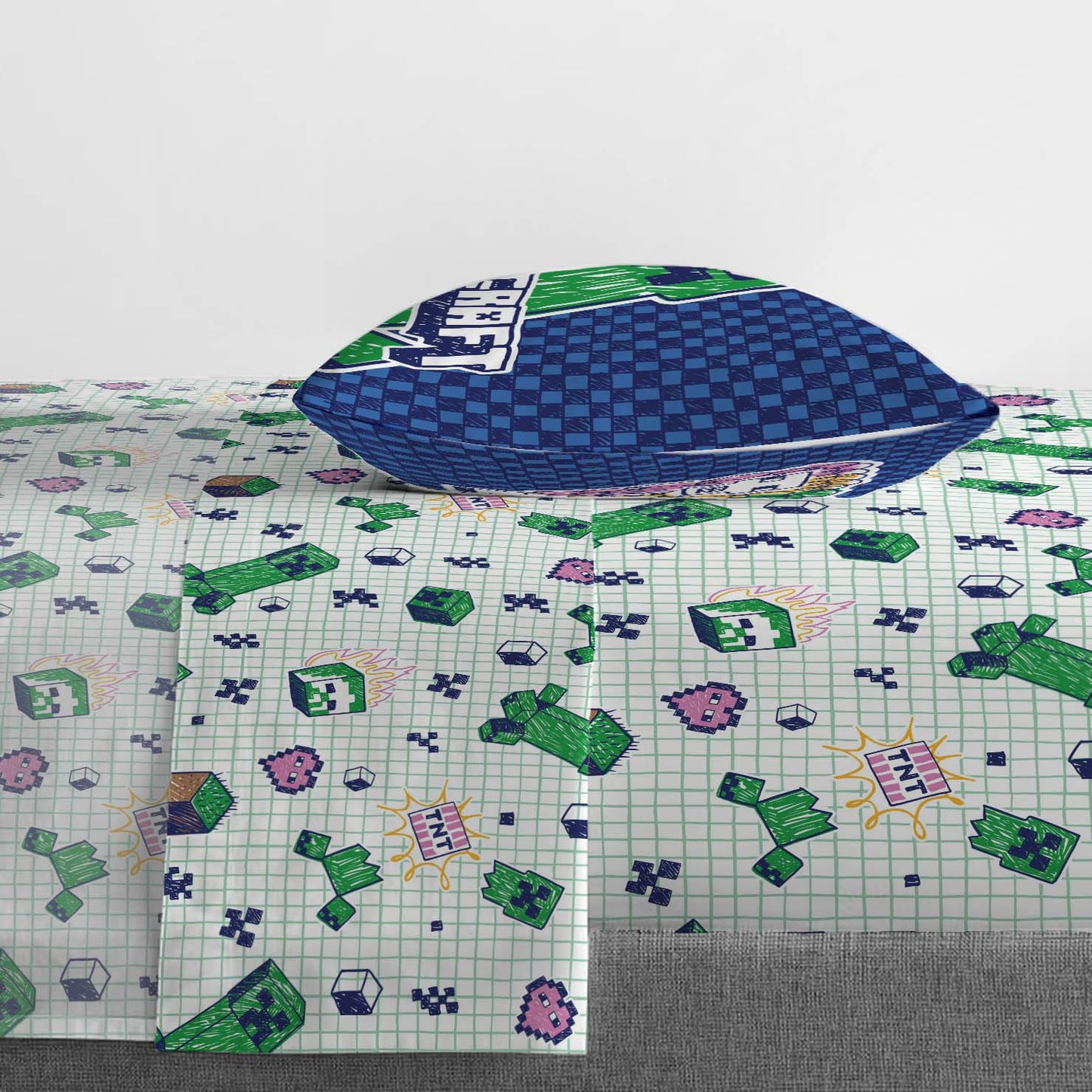 Jay Franco Kids Sheet Set with Fitted, Flat Sheets & Pillow Cover - Ultra-Soft Bedding with Pillowcase for Room Decor, Multi - Minecraft, 3 Piece Twin