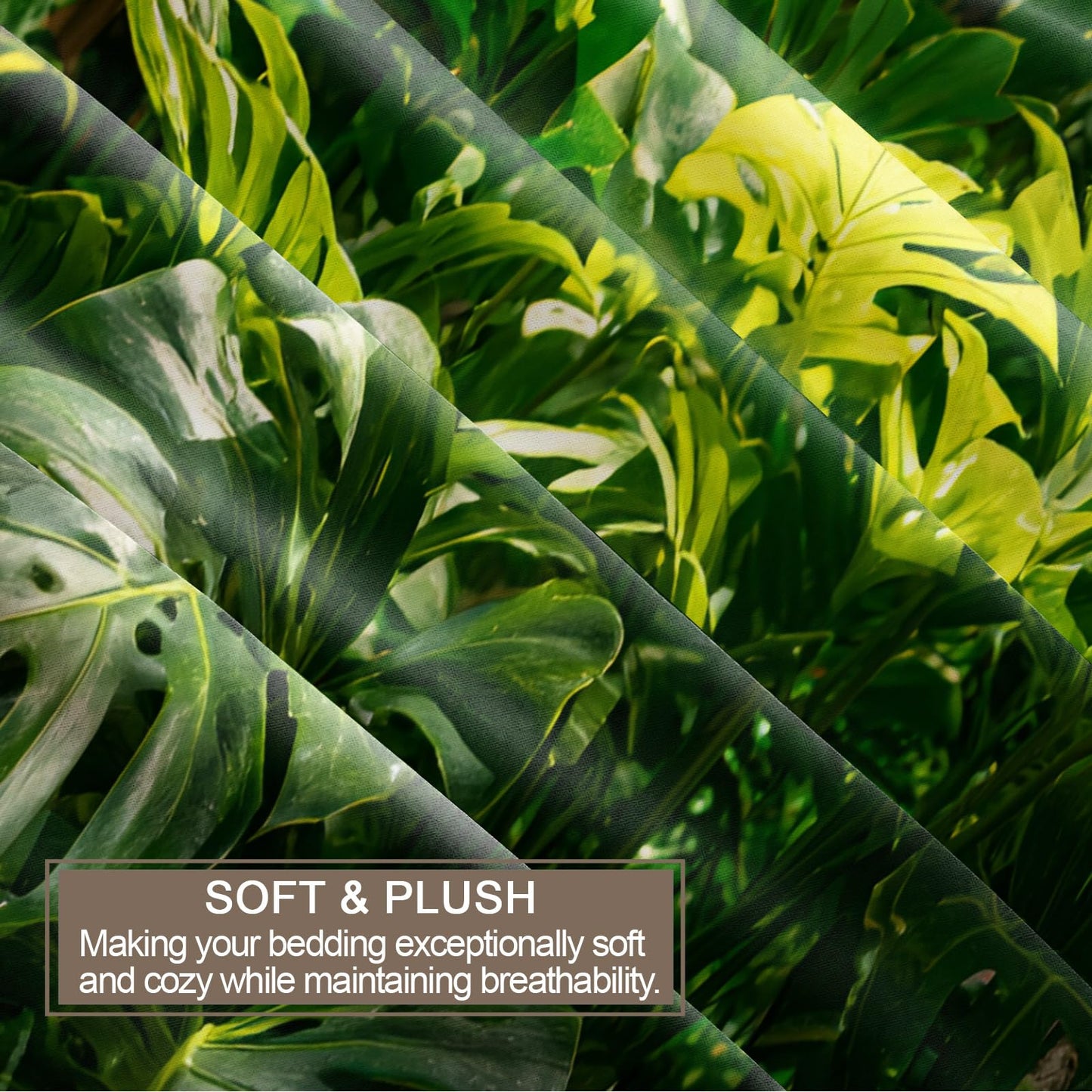 GKPLY Tropical Leaves Duvet Cover Full, Monstera Plant Comforter Sets, Green Jungle Bedding Set, 2 Pillow Cases, Zipper & Ties, Soft Microfiber Reversible Print Duvet Cover & Home Decor