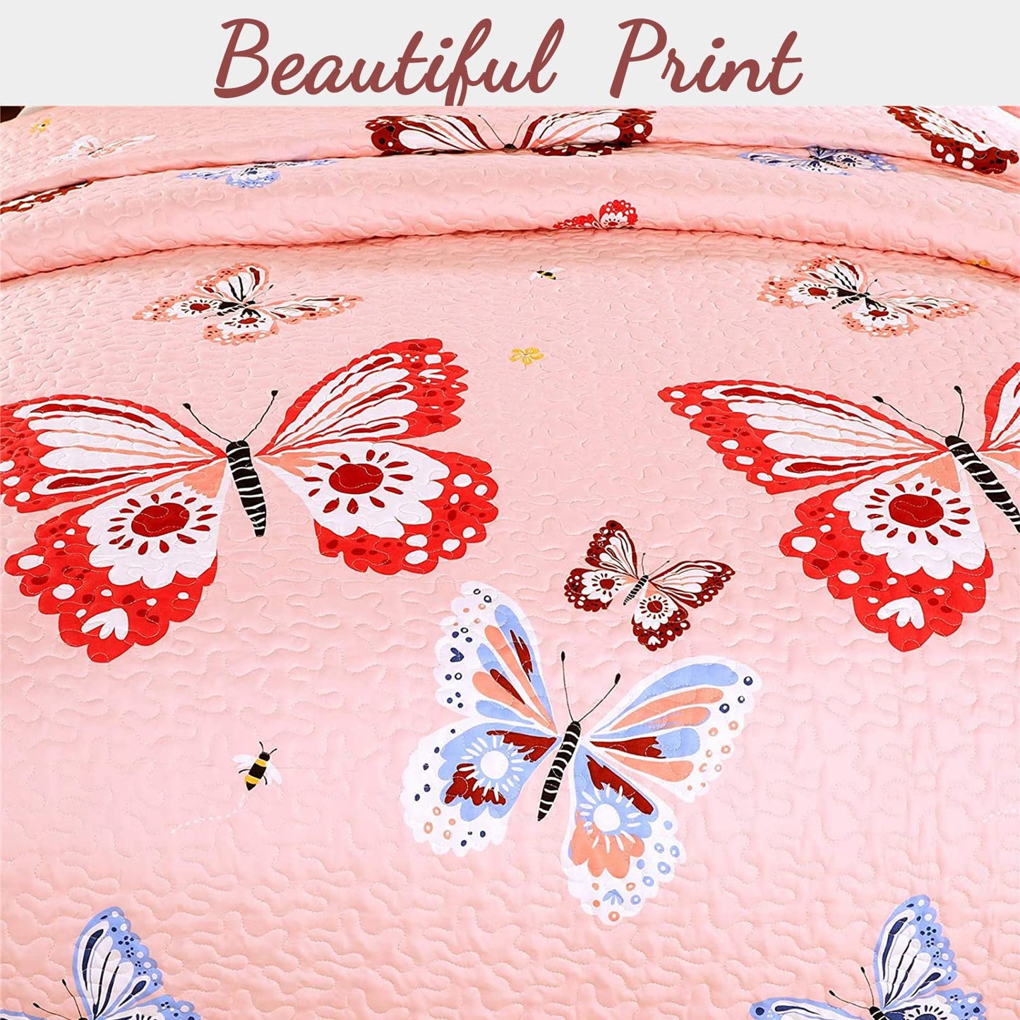 Cozy Line Home Fashions Pink Microfiber Reversible Girls Coverlet Bedspread Quilt Set, Bedspread, Coverlet (Butterflies, Twin - 2 Pieces)