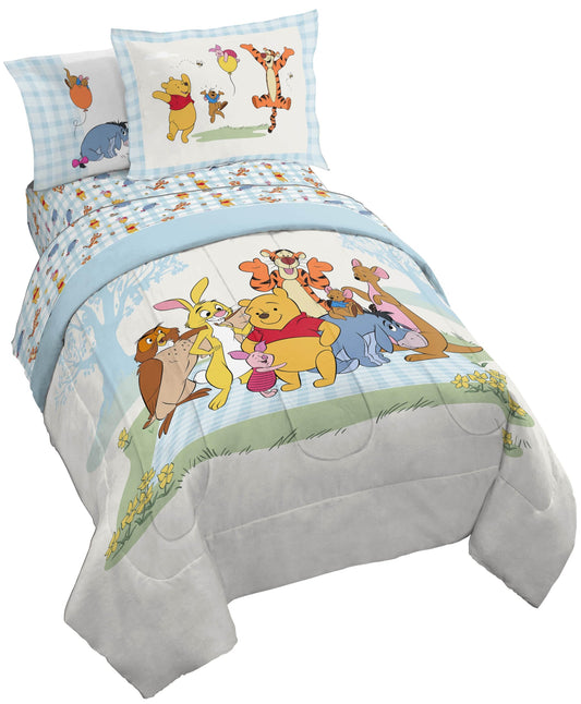 Jay Franco Kids Comforter Set Includes Sheets and Pillow Covers - Soft and Cozy Bed Set for Stylish Room Decor, Official Licensed Bedding, White - Winnie The Pooh, 7 Piece Full