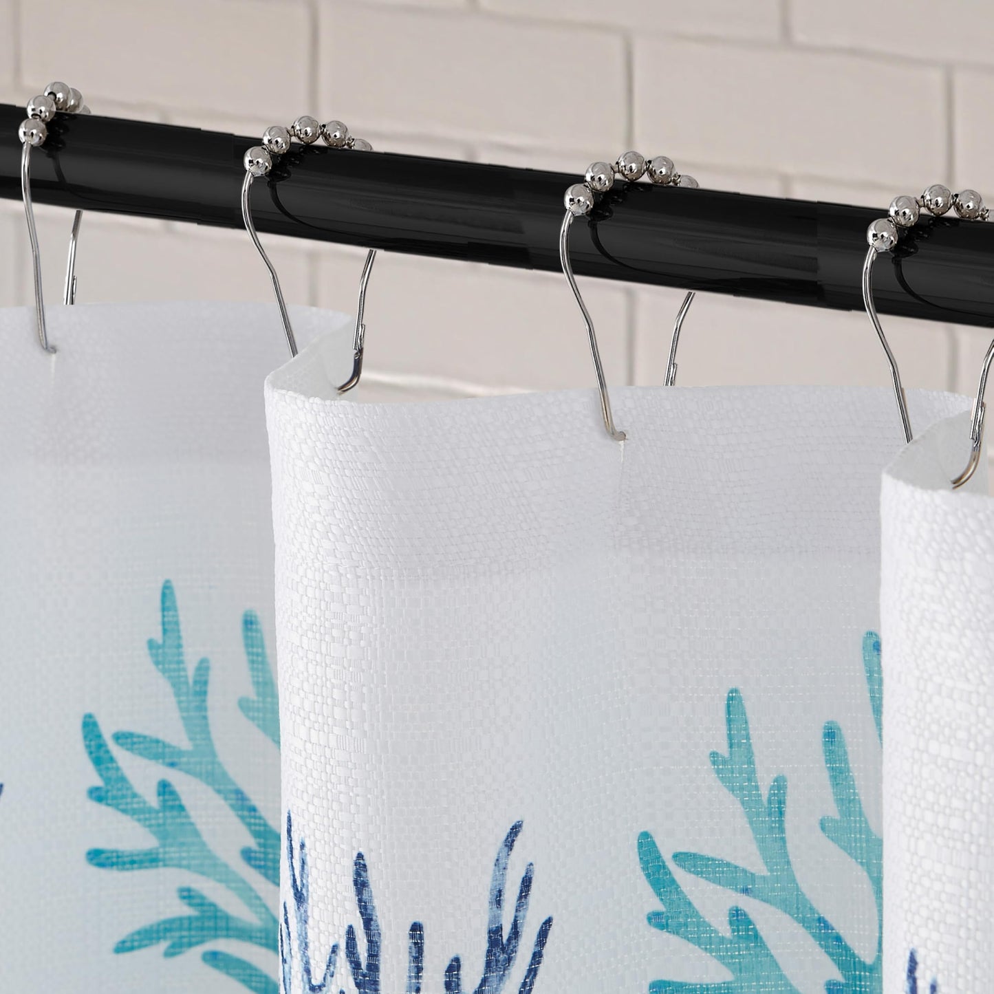 Creative Home Ideas 70"x72" Fabric Shower Curtain with 12 Hooks, South Cape Coastal Teal Blue 13-Piece Shower Set
