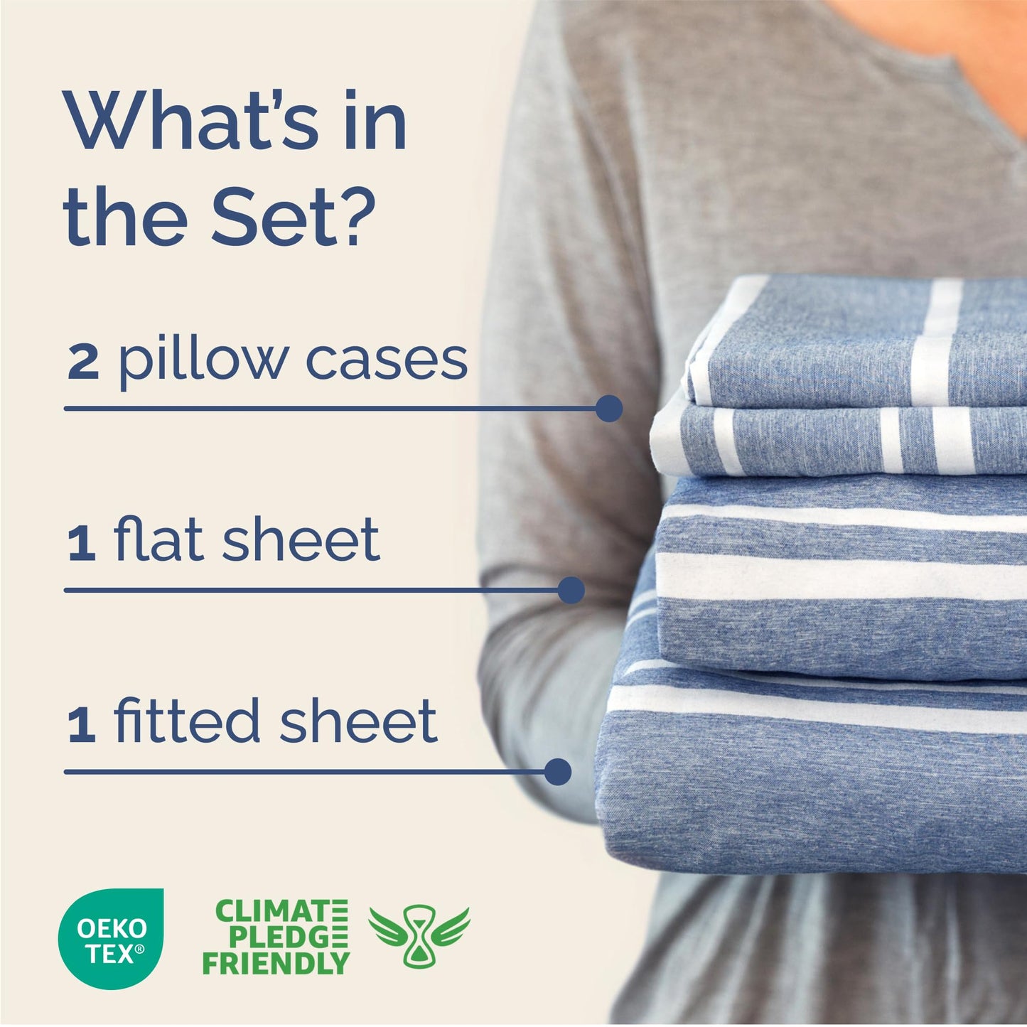 Queen Size 4 Piece Sheet Set - Comfy Breathable & Cooling Sheets - Hotel Luxury Bed Sheets for Women & Men - Deep Pockets, Easy-Fit, Soft & Wrinkle Free Sheets - Blue Stripes Oeko-Tex Bed Sheet Set
