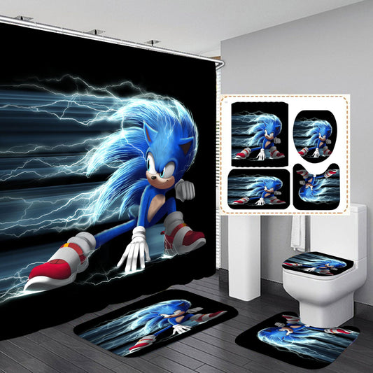 Bathroom 4 Pieces Set Shower Curtain Super Sonic Great for Decor or Gifts