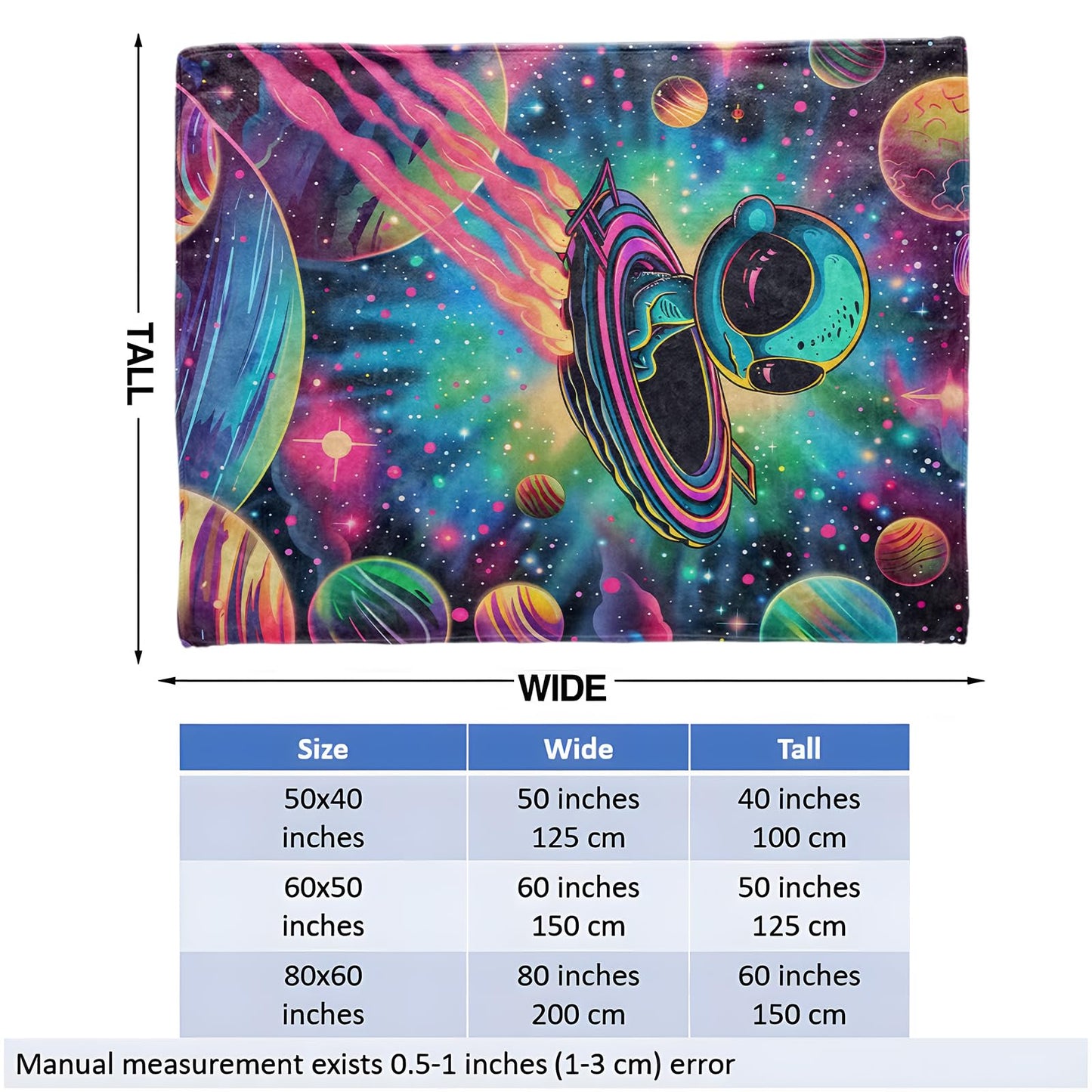 Cute Alien in Space Throw Blanket for Girls Boys Kids Adults, 50x60 in, Cozy Flannel Blanket for Bedroom, Camping, Couch, Room Decor, Fuzzy Warm Soft Gifts