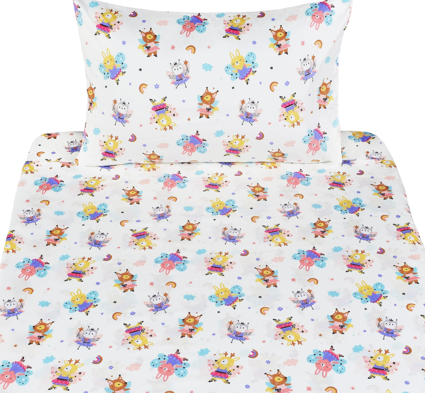 J-pinno Fawn Bunny Animals Fairy Ballet Dancer Cute Twin Sheet Set for Kids Girls Boys Children,100% Cotton, Flat Sheet + Fitted Sheet + Pillowcase Bedding Decoration Gift Set (Dance, Twin)