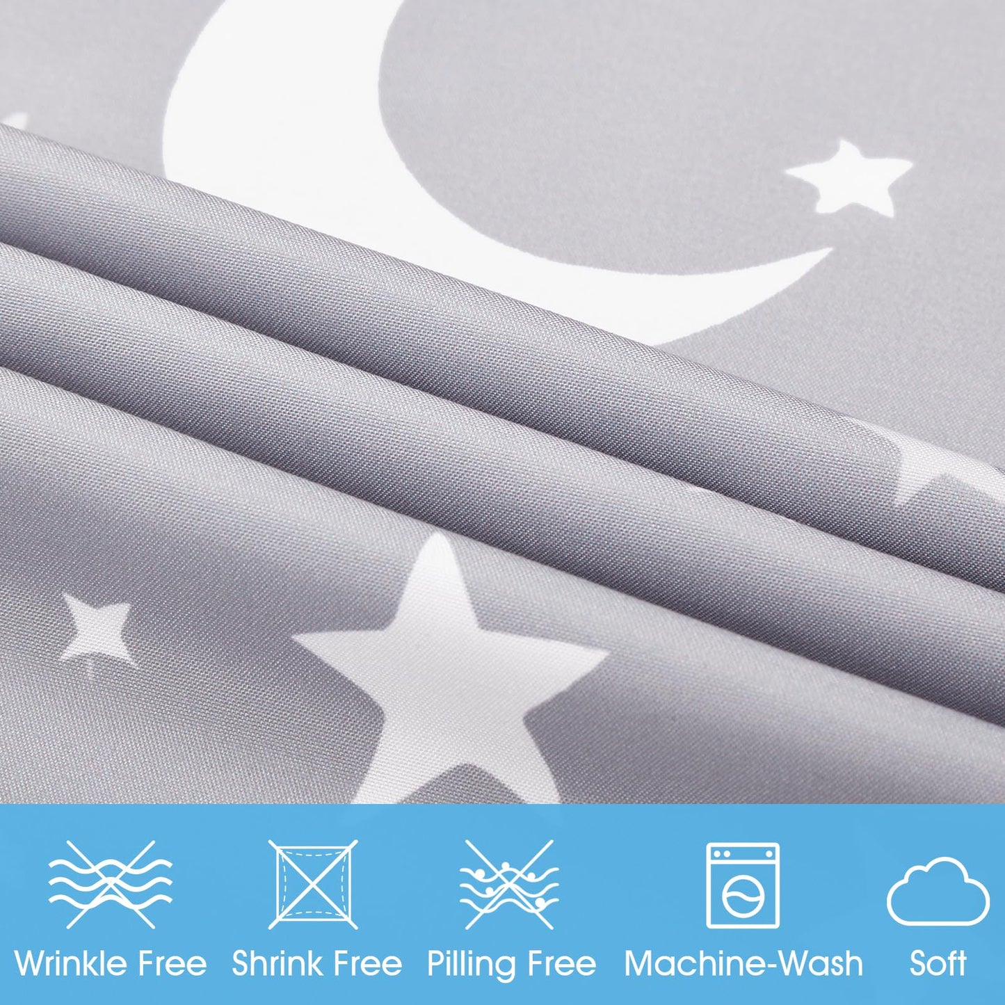 BYSURE Twin Sheets Set Kids(Moon&Stars, Light Grey), 3 Pieces Easy Fit Deep Pocket Sheets Set, Breathable Wrinkle-Free Microfiber Bedding for Children