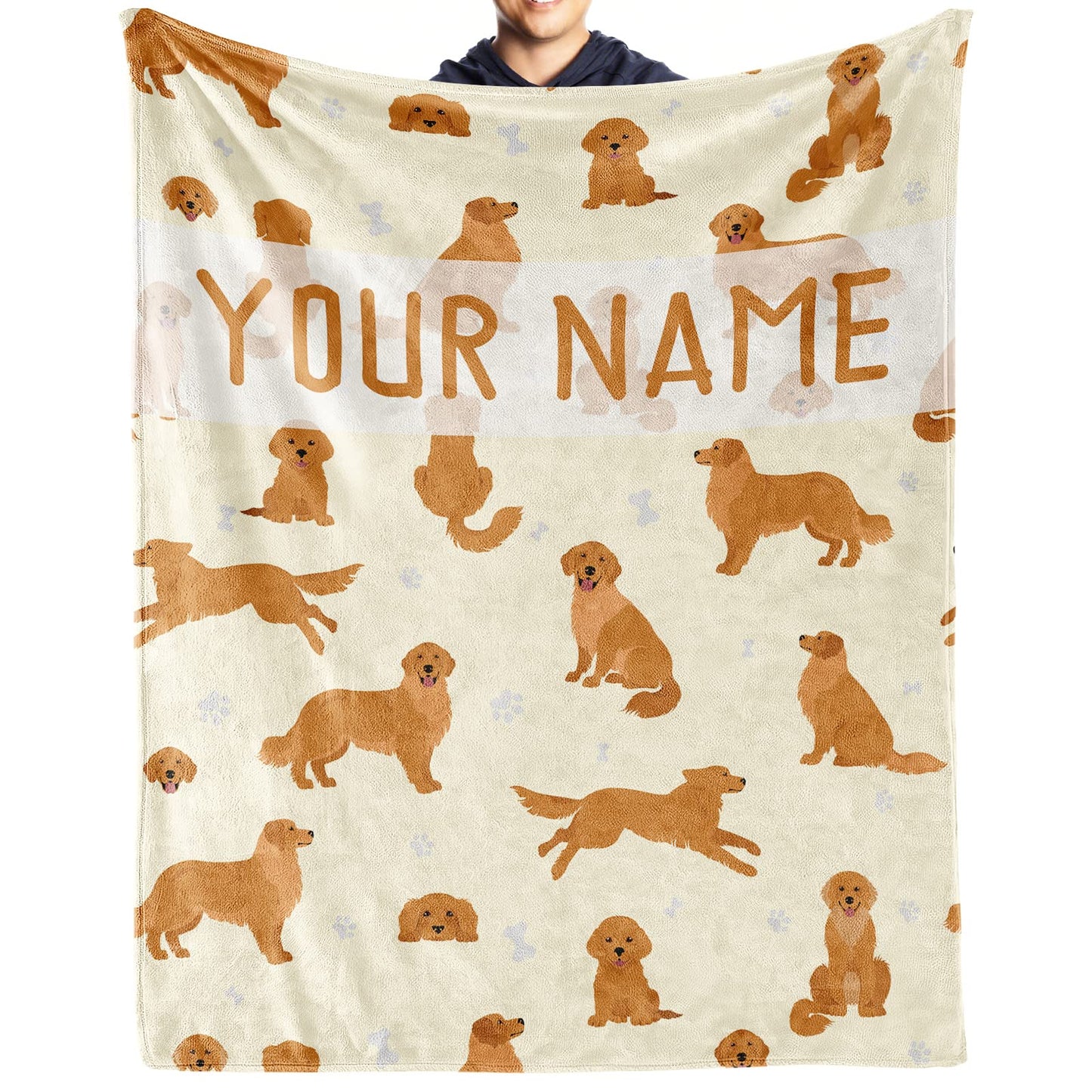 AIOMXZZ Personalized Golden Retriever Blanket Gifts with Text Name, 60"x80" Dog Pattern Flannel Fleece Throw Blanket Soft, Lightweight, Comfortable, Warm Golden Retriever Blanket for Adults Kids