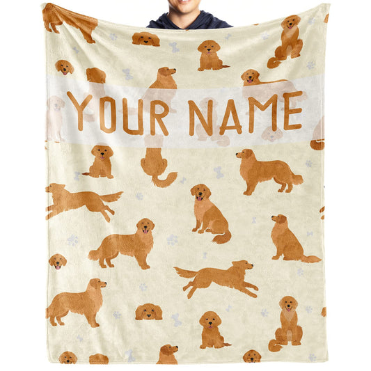 AIOMXZZ Personalized Golden Retriever Blanket Gifts with Text Name, 60"x80" Dog Pattern Flannel Fleece Throw Blanket Soft, Lightweight, Comfortable, Warm Golden Retriever Blanket for Adults Kids
