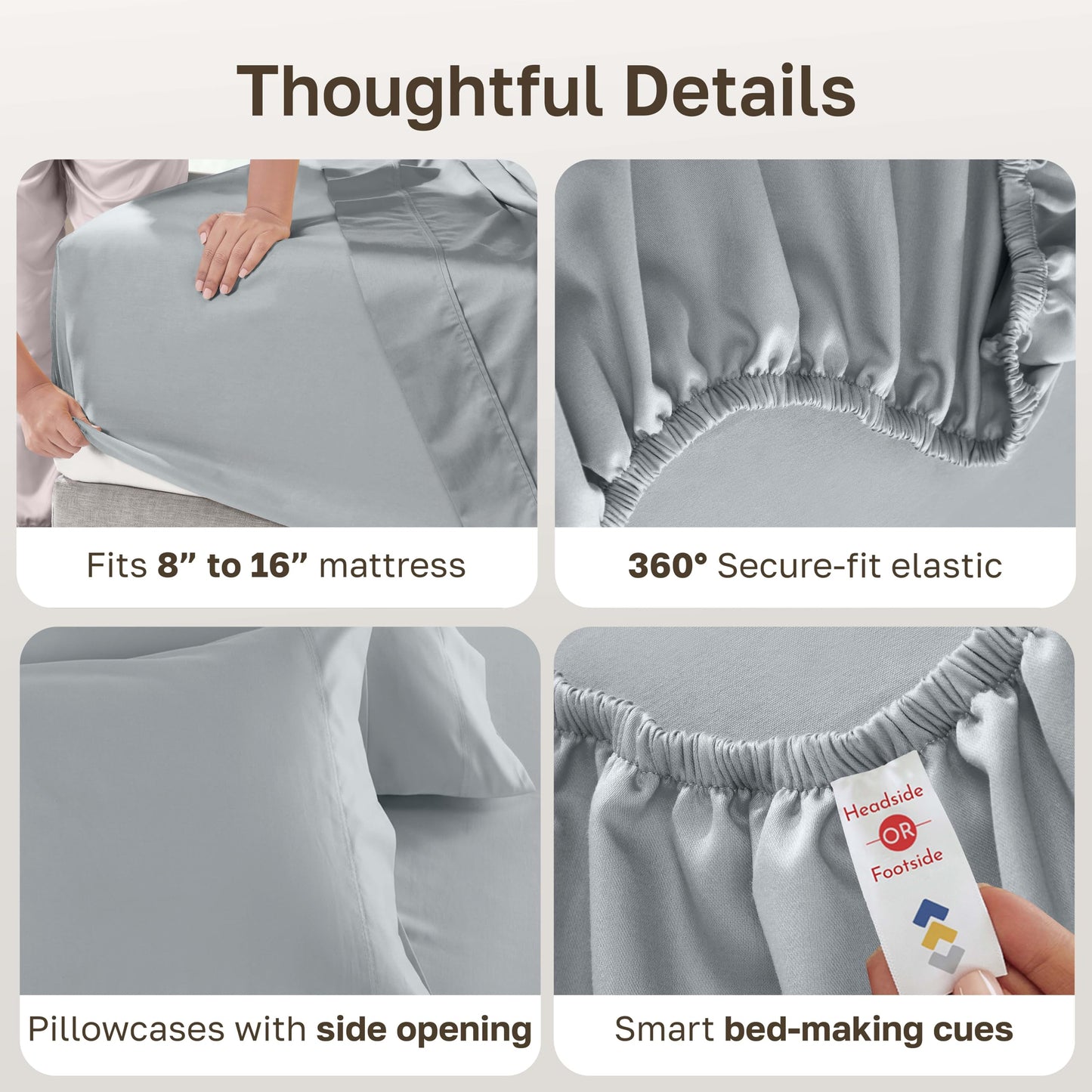California Design Den - Luxury Full Size Sheet Set - 100% Cotton, 600 Thread Count Deep Pocket Full Size Bed Sheets, Sateen Weave - Light Grey