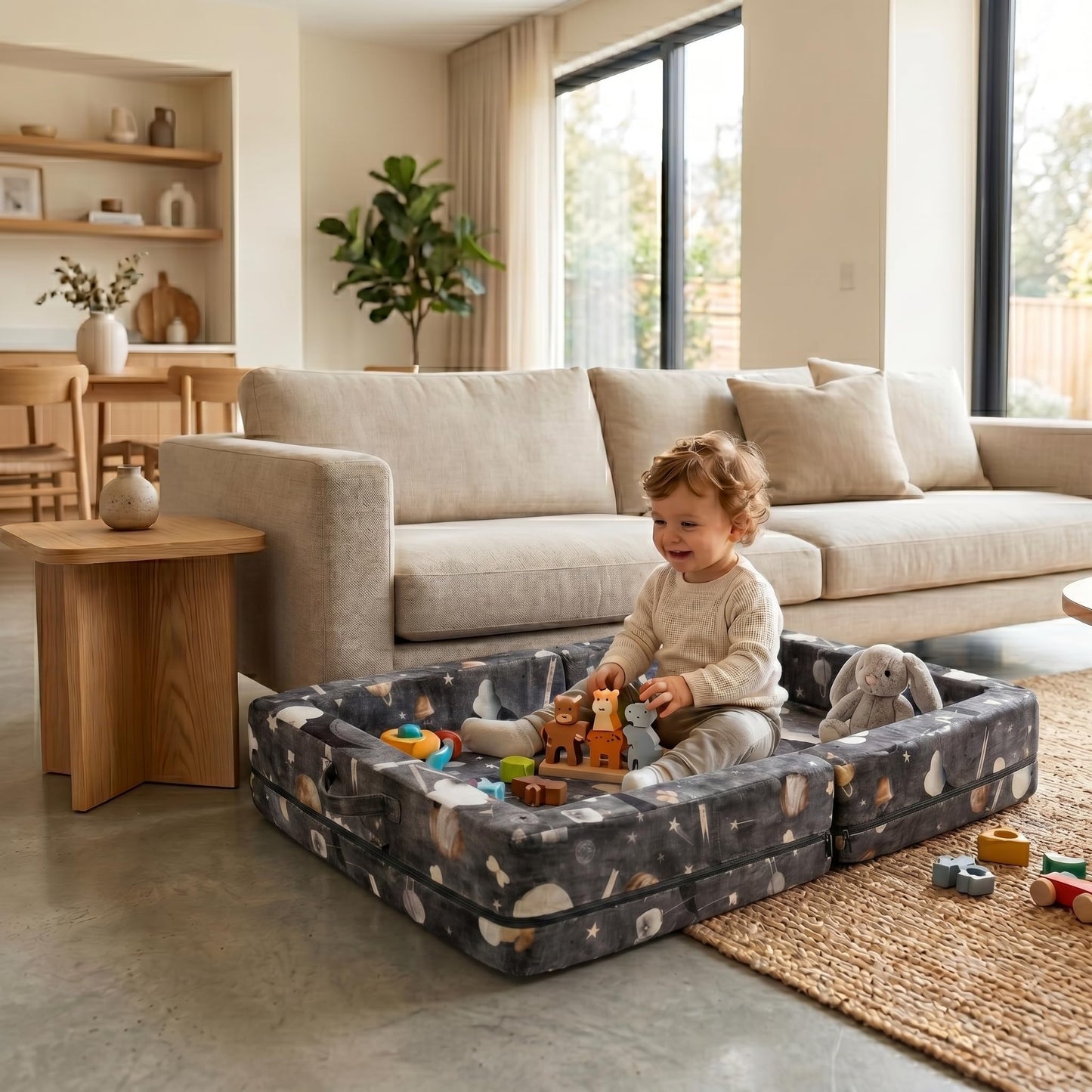First Comfort Portable Toddler Bed — Foldable Toddler Travel Bed & Folding Floor Bed for Kids/Toddlers 1-5, High-Density Foam, Safety Rails, Washable Cover, No Assembly