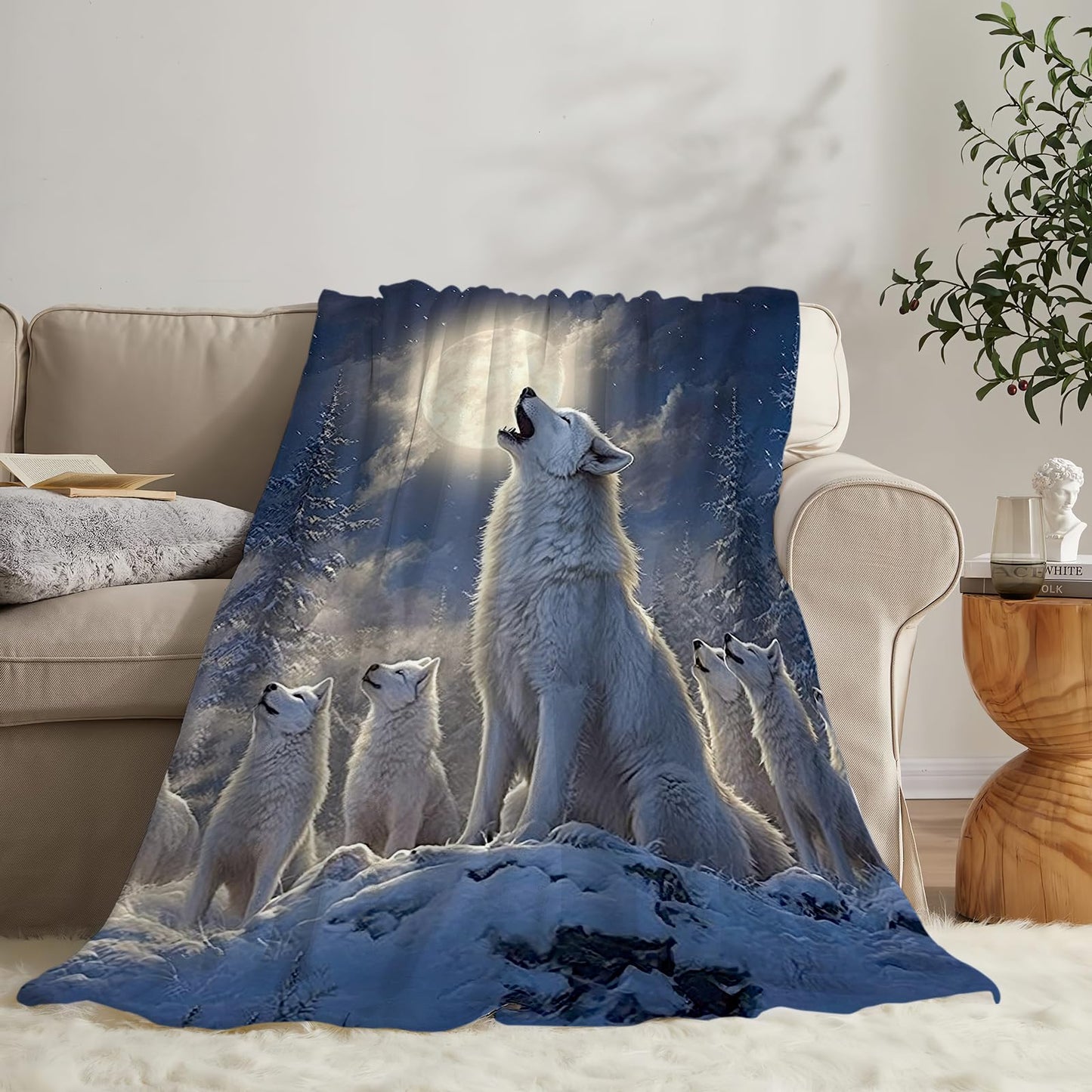 Wolf Blanket Wolves Moon Snowy Throw Blanket Soft Warm Cozy Fuzzy Plush Gifts for Girls Women Lightweight Fleece Flannel Stuff Decor Gift for Kids Adults 50"X40"