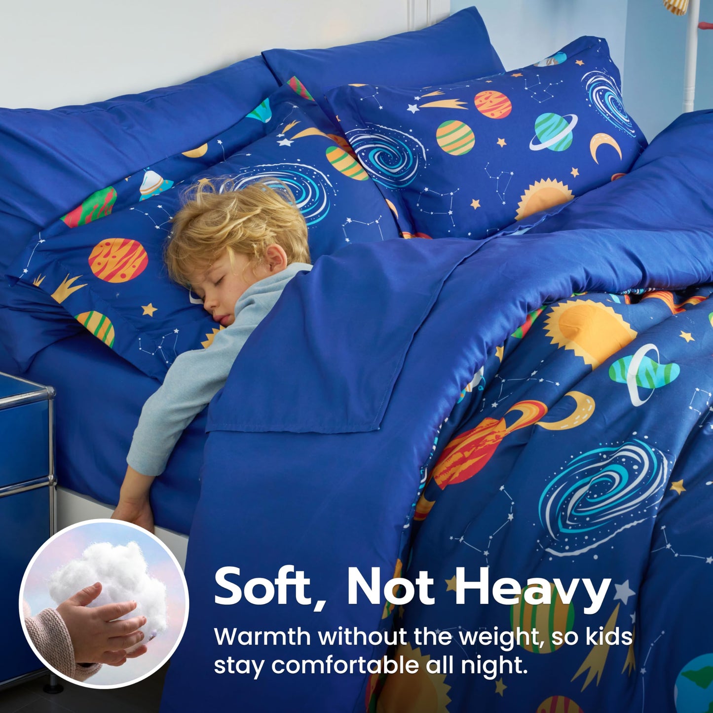 Joiedomi Kids Comforter Set Bedding Set for Boys Girls Super Soft Microfiber Bed in a Bag with Comforter Sheets Pillowcase Sham, Dark Blue Cosmic Space, Full