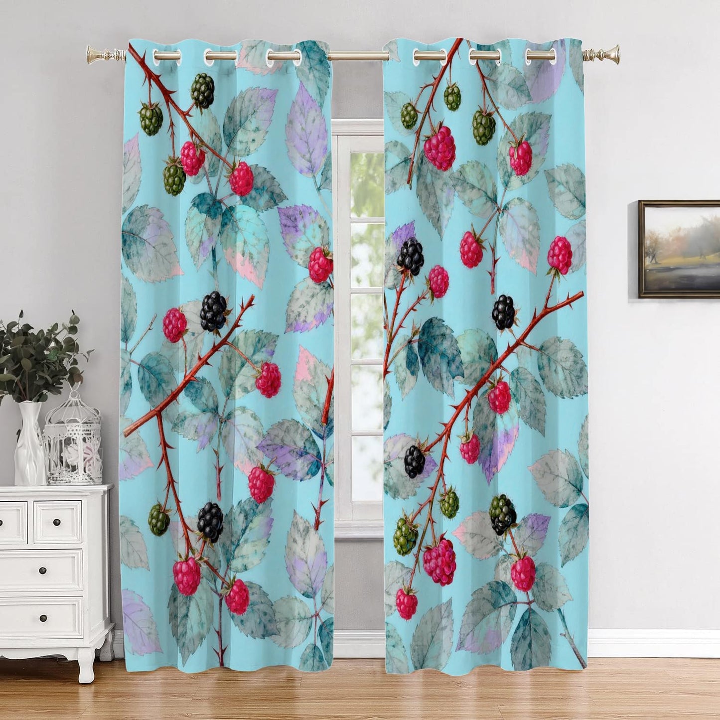 BaoNews Watercolor Light Blue Blackout Curtains for Bedroom, Teal Green Blue Black Abstract Drapes Plastic Grommet Top Insulated Thermal Living Room, 52X84 in 2 Panels